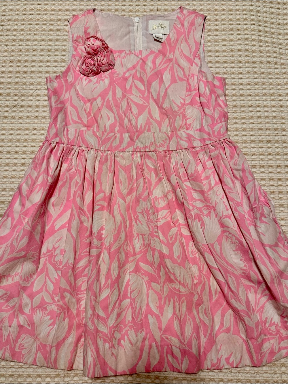Lilly Pulitzer Pink and Cream Floral Sleeveless Fit-and-Flare Dress